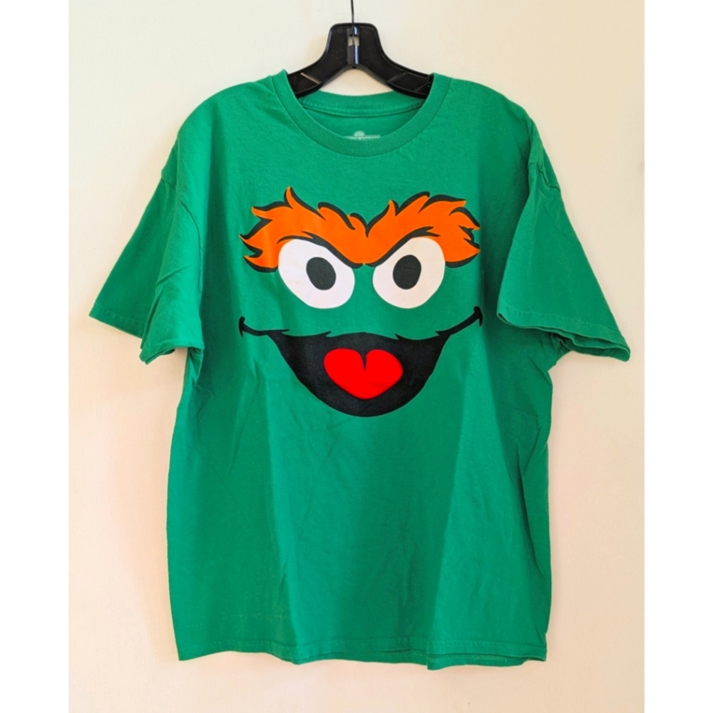 Sesame Street Oscar the Grouch Face Graphic T-shirt Mens Size XL Green